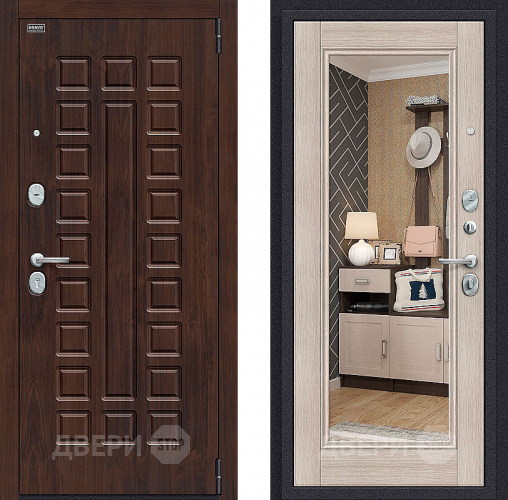 Входная металлическая Дверь Bravo Оптим Урбан с зеркалом Cappuccino Veralinga в Одинцово