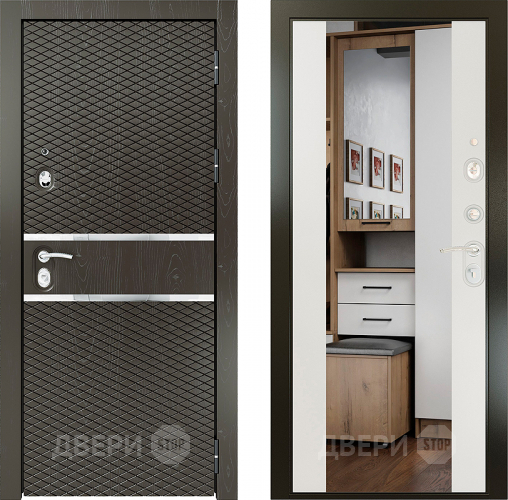 Входная металлическая Райтвер Плаза Шоколад с зеркалом Белый матовый в Одинцово