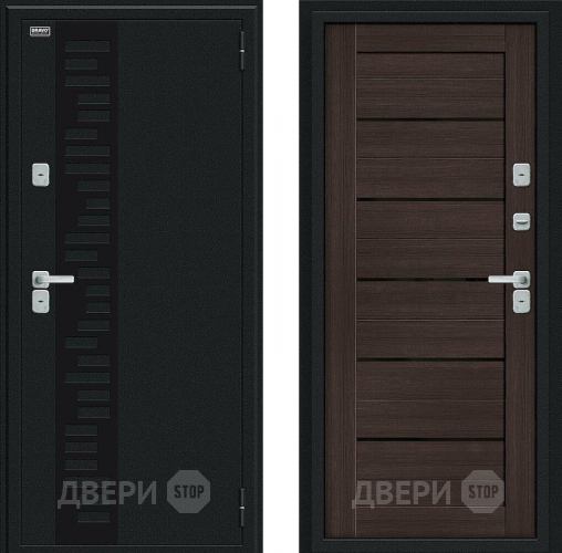 Входная металлическая Дверь Bravo Thermo Техно Декор Букле черное/Wenge Veralinga в Одинцово