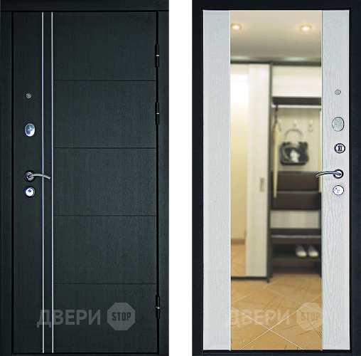 Входная металлическая Дверь Дверной Континент Тепло - Люкс Зеркало Беленый дуб в Одинцово