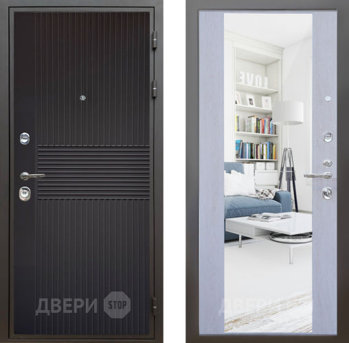 Входная металлическая Дверь Шелтер (SHELTER) Комфорт Черная шагрень 12 с зеркалом Дуб филадельфия крем в Одинцово