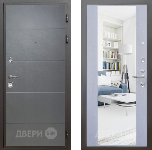 Входная металлическая Дверь Шелтер (SHELTER) Комфорт Лофт графит 12 с зеркалом Дуб филадельфия крем в Одинцово