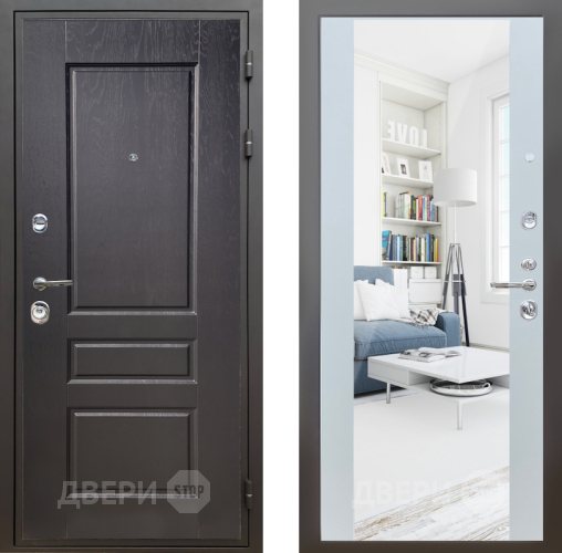 Входная металлическая Дверь Шелтер (SHELTER) Комфорт Дуб английский 13 с зеркалом Белый матовый в Одинцово