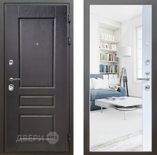 Входная металлическая Дверь Шелтер (SHELTER) Комфорт Дуб английский 14 с зеркалом Белый матовый в Одинцово