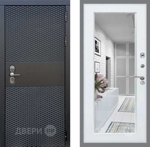 Входная металлическая Дверь Стоп БЛЭК CISA Зеркало Белый ясень в Одинцово