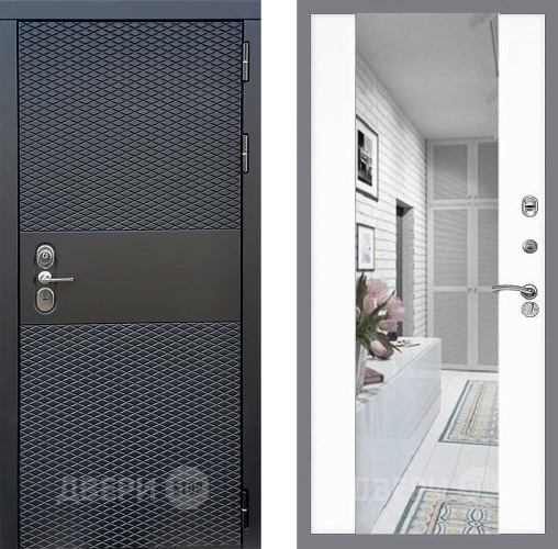 Входная металлическая Дверь Стоп БЛЭК CISA Зеркало СБ-16 Силк Сноу в Одинцово