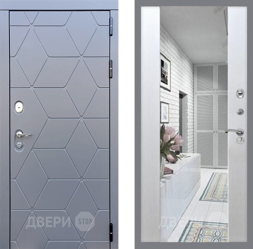 Входная металлическая Дверь Стоп КОСМО Зеркало СБ-16 Лиственница беж в Одинцово