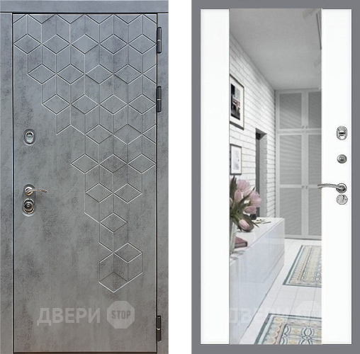 Входная металлическая Дверь Стоп БЕТОН Зеркало СБ-16 Силк Сноу в Одинцово