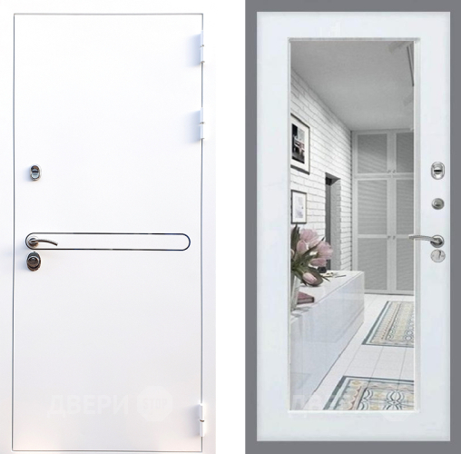 Входная металлическая Дверь Стоп Лайн Вайт Зеркало Белый ясень в Одинцово