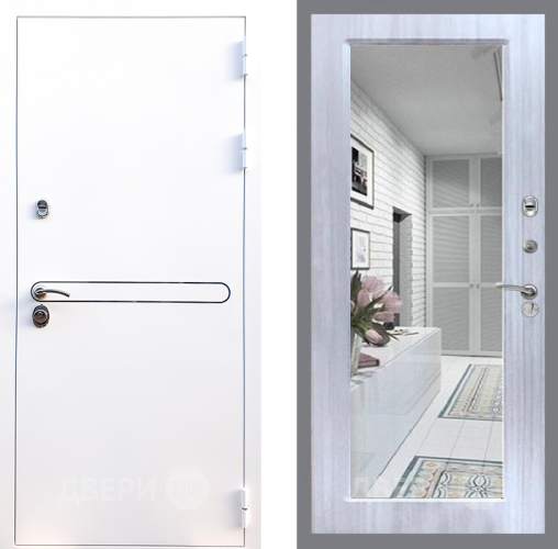 Входная металлическая Дверь Стоп Лайн Вайт Зеркало Сандал белый в Одинцово