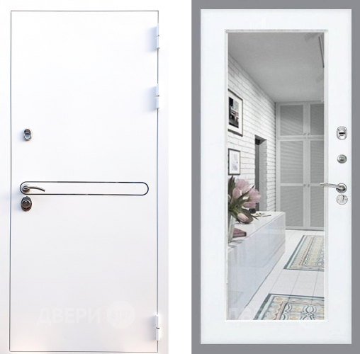 Входная металлическая Дверь Стоп Лайн Вайт Зеркало Силк Сноу в Одинцово