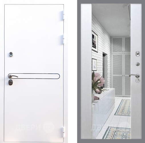 Входная металлическая Дверь Стоп Лайн Вайт Зеркало СБ-16 Лиственница беж в Одинцово