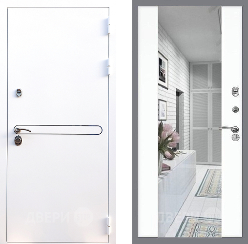 Входная металлическая Дверь Стоп Лайн Вайт Зеркало СБ-16 Силк Сноу в Одинцово