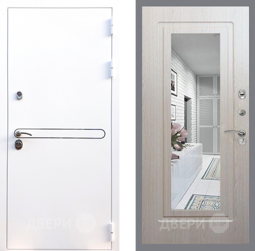 Входная металлическая Дверь Стоп Лайн Вайт Зеркало ФЛ-120 Беленый дуб в Одинцово