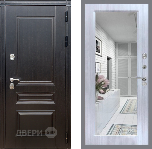 Входная металлическая Дверь Стоп МЕГАПОЛИС Зеркало Сандал белый в Одинцово