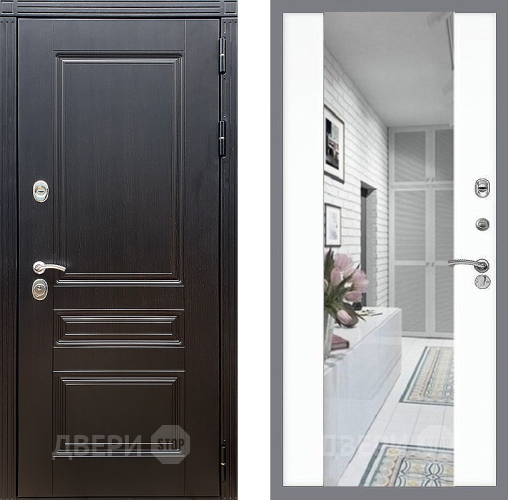 Входная металлическая Дверь Стоп МЕГАПОЛИС Зеркало СБ-16 Силк Сноу в Одинцово