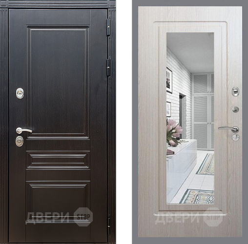 Входная металлическая Дверь Стоп МЕГАПОЛИС Зеркало ФЛ-120 Беленый дуб в Одинцово