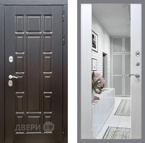 Входная металлическая Дверь Стоп НЬЮ ЙОРК Зеркало СБ-16 Лиственница беж в Одинцово