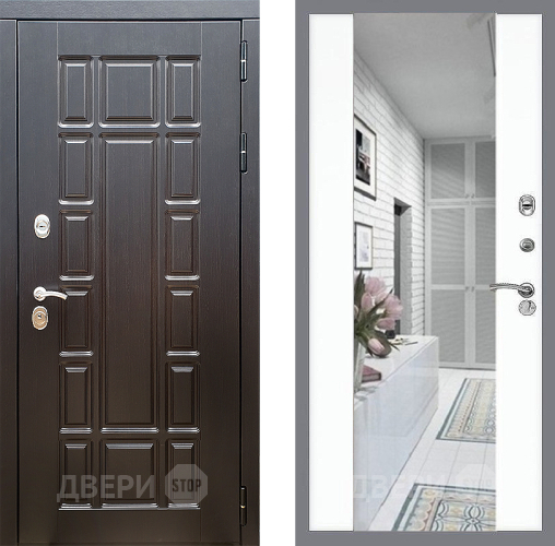 Входная металлическая Дверь Стоп НЬЮ ЙОРК Зеркало СБ-16 Силк Сноу в Одинцово