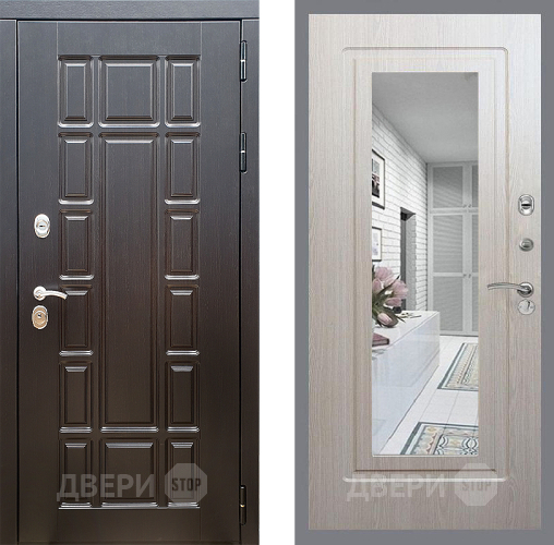 Входная металлическая Дверь Стоп НЬЮ ЙОРК Зеркало ФЛ-120 Беленый дуб в Одинцово