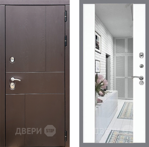 Входная металлическая Дверь Стоп УРБАН Зеркало СБ-16 Силк Сноу в Одинцово