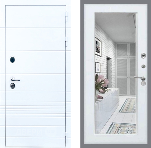 Входная металлическая Дверь Стоп ТРЕНДО Зеркало Белый ясень в Одинцово