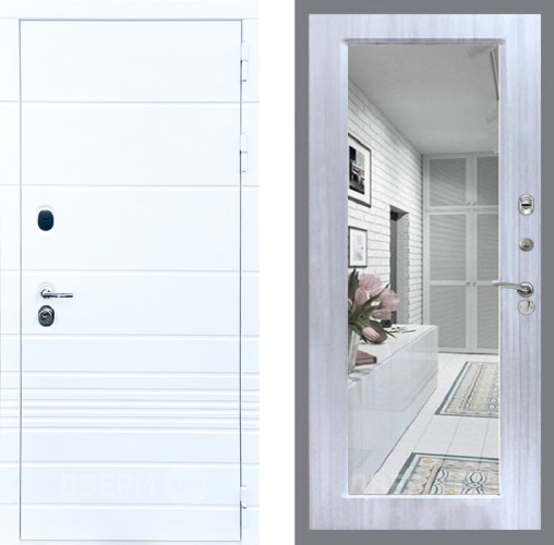 Входная металлическая Дверь Стоп ТРЕНДО Зеркало Сандал белый в Одинцово