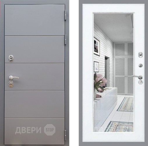 Входная металлическая Дверь Стоп АРТ ГРАФИТ Зеркало Силк Сноу в Одинцово