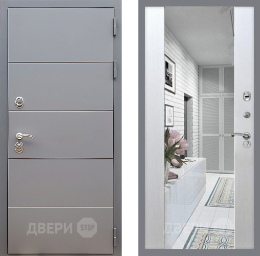 Входная металлическая Дверь Стоп АРТ ГРАФИТ Зеркало СБ-16 Лиственница беж в Одинцово