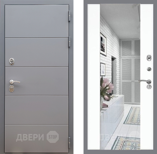 Входная металлическая Дверь Стоп АРТ ГРАФИТ Зеркало СБ-16 Силк Сноу в Одинцово