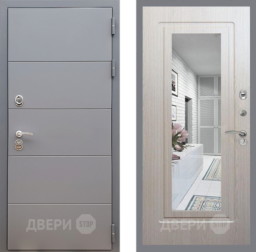 Входная металлическая Дверь Стоп АРТ ГРАФИТ Зеркало ФЛ-120 Беленый дуб в Одинцово