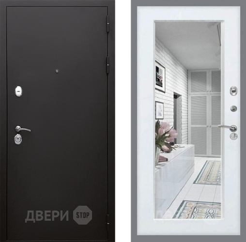 Входная металлическая Дверь Стоп КЛАССИК Шагрень Зеркало Белый ясень в Одинцово