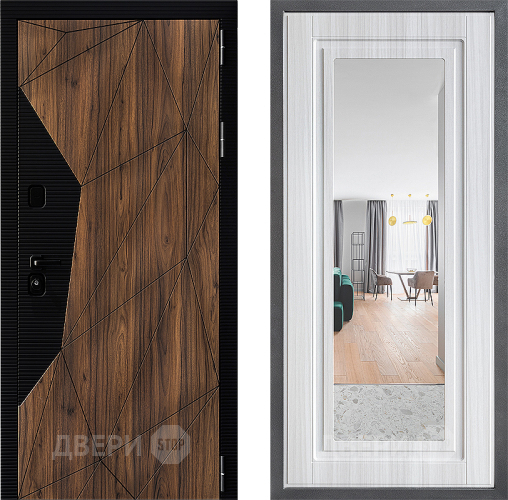 Входная металлическая Дверь Дверной континент ДК-11 ФЛЗ Зеркало Сандал белый в Одинцово