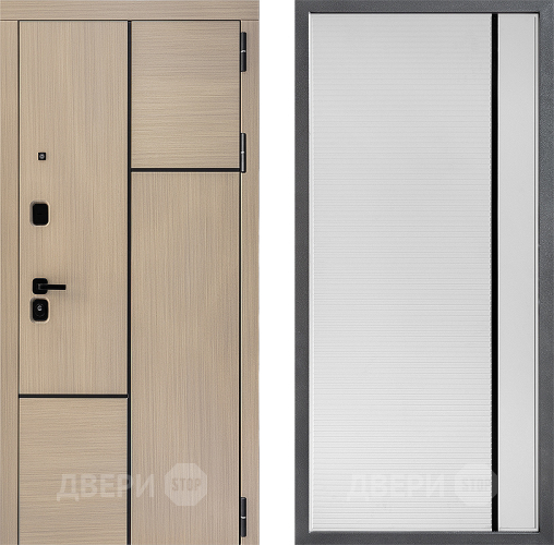 Входная металлическая Дверь Дверной континент ДК-14 ФЛ-757 Черное Стекло Софт милк в Одинцово