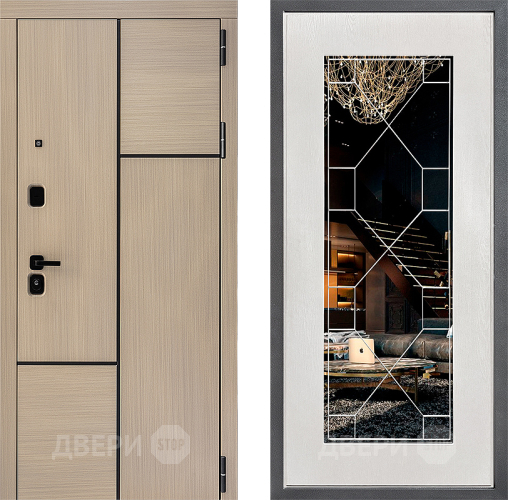 Входная металлическая Дверь Дверной континент ДК-14 ФЛ-Тиффани Зеркало Белое дерево в Одинцово