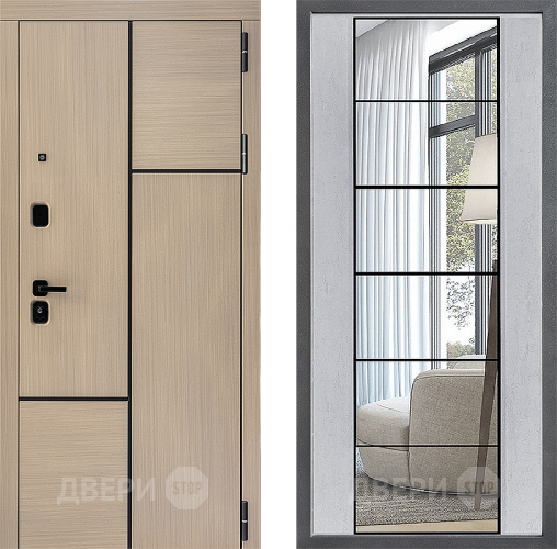 Входная металлическая Дверь Дверной континент ДК-14 ФЛЗ-2 Зеркало Бетон светлый в Одинцово