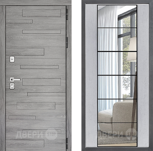 Входная металлическая Дверь Дверной континент ДК-10 ФЛЗ-2 Зеркало Бетон светлый в Одинцово
