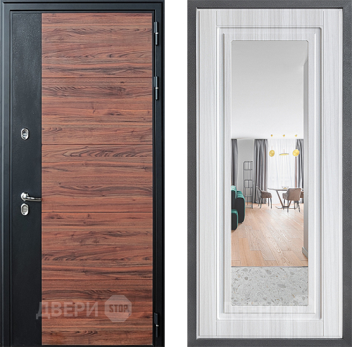 Входная металлическая Дверь Дверной континент ДК-15 Красное Дерево ТЕРМО ФЛЗ Зеркало Сандал белый в Одинцово