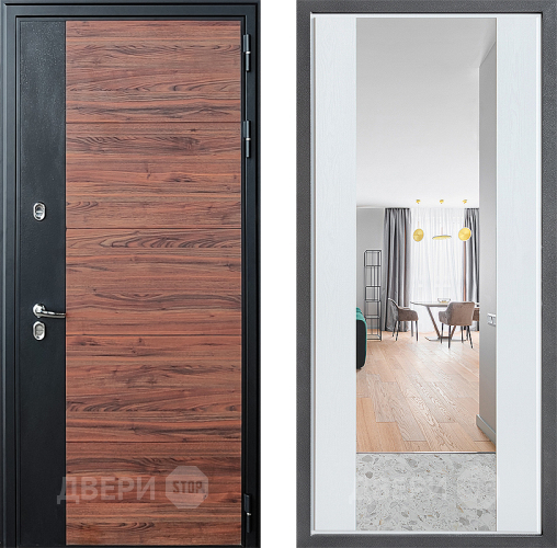 Входная металлическая Дверь Дверной континент ДК-15 Красное Дерево ТЕРМО ФЛЗ-1 Зеркало Белое дерево в Одинцово