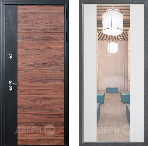 Входная металлическая Дверь Дверной континент ДК-15 Красное Дерево ТЕРМО ФЛЗ-1 Зеркало Белый софт в Одинцово