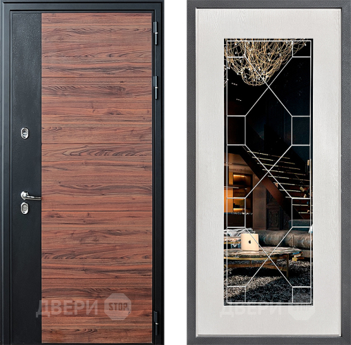 Входная металлическая Дверь Дверной континент ДК-15 Красное Дерево ТЕРМО ФЛ-Тиффани Зеркало Белое дерево в Одинцово