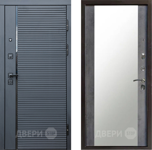 Входная металлическая Дверь Престиж Черная Линия Зеркало Бетон темный в Одинцово