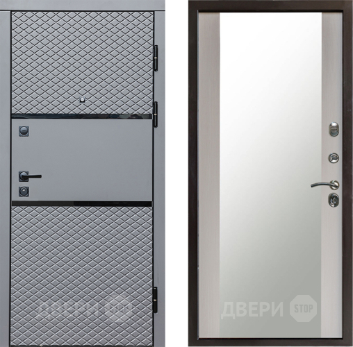 Входная металлическая Дверь Престиж Ромб Зеркало Лиственница белая в Одинцово