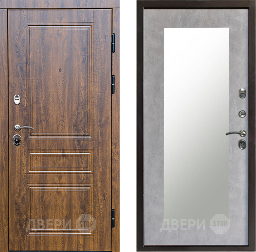 Входная металлическая Дверь Престиж Классика Дуб Зеркло Пастораль Бетон светлый в Одинцово