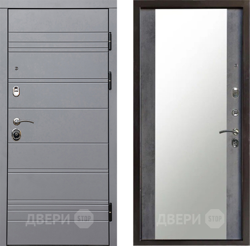 Входная металлическая Дверь Престиж Линия Грэй Зеркало Бетон темный в Одинцово