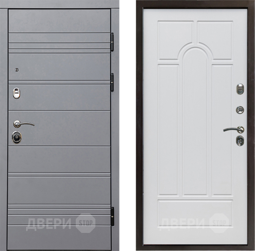 Входная металлическая Дверь Престиж Линия Грэй Арка Белое дерево в Одинцово