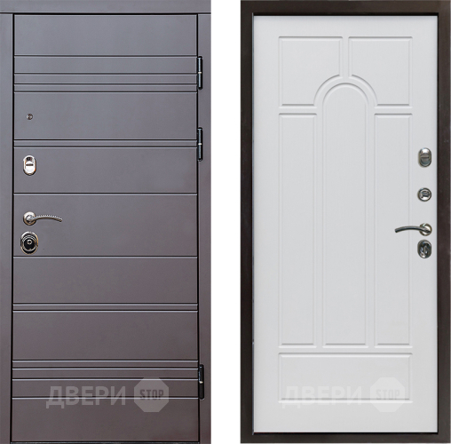 Входная металлическая Дверь Престиж Линия Браун Арка Белое дерево в Одинцово