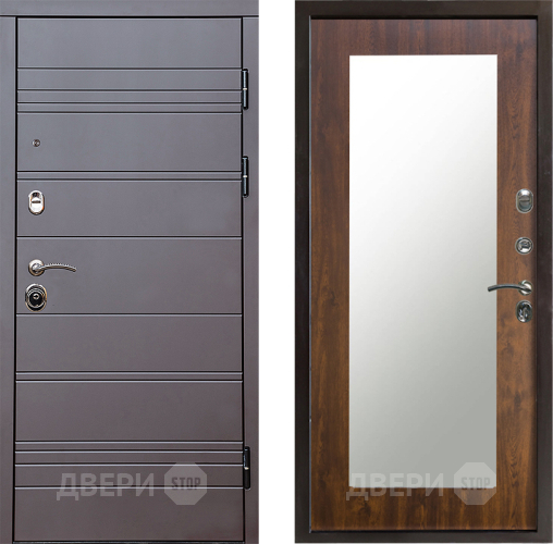 Входная металлическая Дверь Престиж Линия Браун Зеркло Пастораль Дуб в Одинцово
