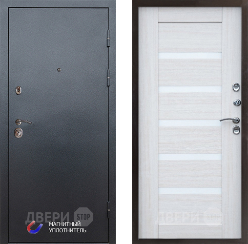 Входная металлическая Дверь Престиж Графит Царга Лиственница белая в Одинцово