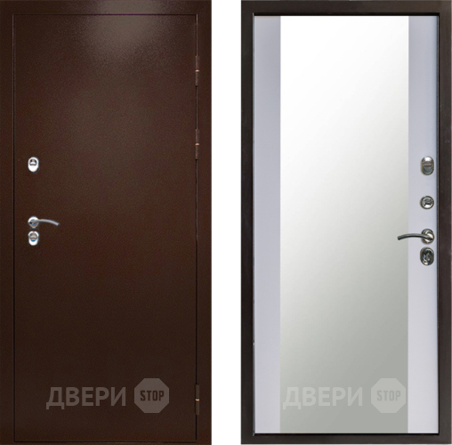 Входная металлическая Дверь Престиж TERMO с терморазрывом Снегирь Медь Зеркало Белый софт в Одинцово